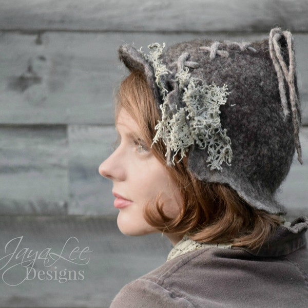 Woodland Pixie Hat, Hand Felted Wool, Earthy Fairy Fall Fashion