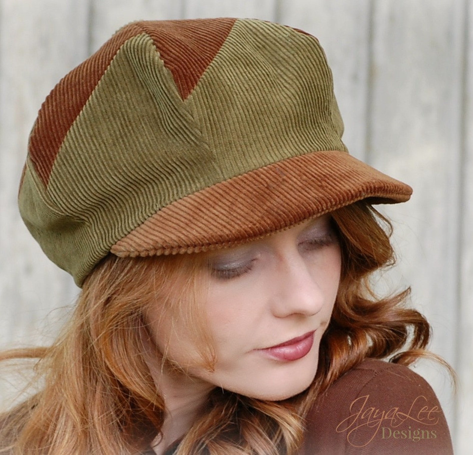 Corduroy Patchwork Newsboy Hat in Rustic Fall Brown and Green Etsy