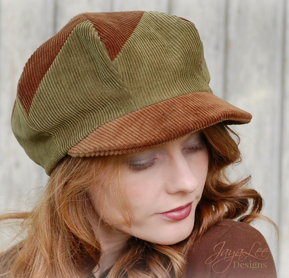 Corduroy Patchwork Newsboy Hat in Rustic Fall Brown and Green Etsy