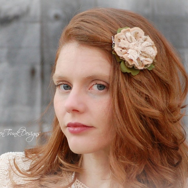 Hair Flower Lace Barrette Shabby Chic Wedding Brooch