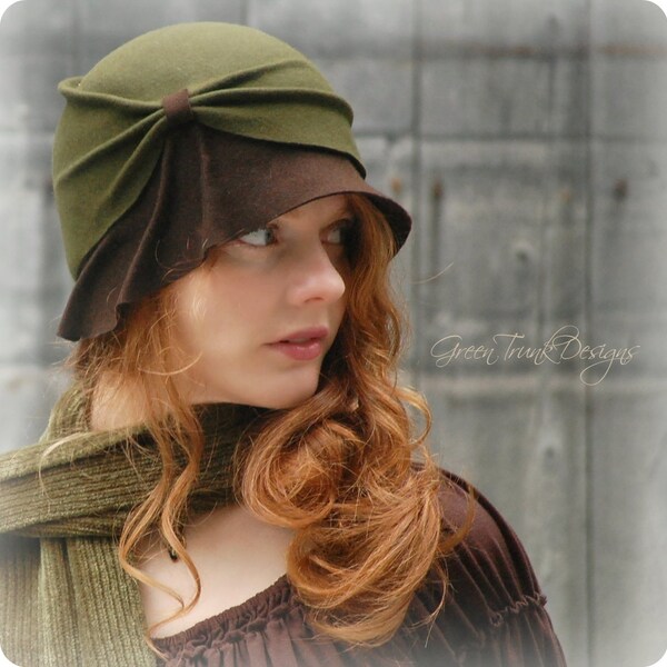 Woodland Cloche Hat in Earthy Green and Brown - Woman Felt Hat