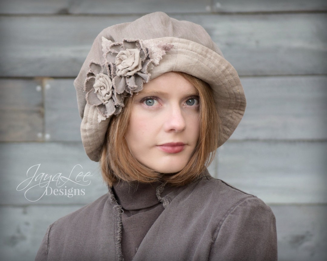 Shabby Chic Wide Brim Cloche Hat by Jaya-Lee Designs Brown Vintage Style Wide Brim Cloche Hat Shabby Chic Neutral Browns Colors - Etsy main image 2