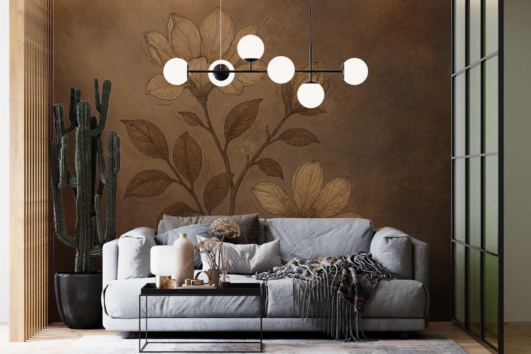 Brown Floral Wallpaper Mural – Elegant Lily Wall Decor - Etsy