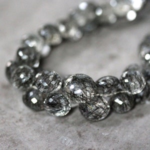 Black Tourmalated Quartz Briolettes  - 4 inch Strand