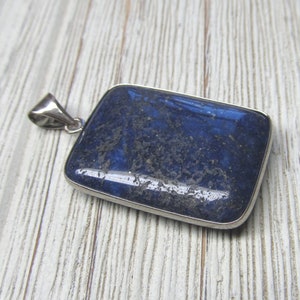 Lapis Lazuli Blue Stone With Gold Flecks Rectangle Pendent 35 X 26mm Focal Bead With Metal Alloy Frame and Bail 1 Piece image 1