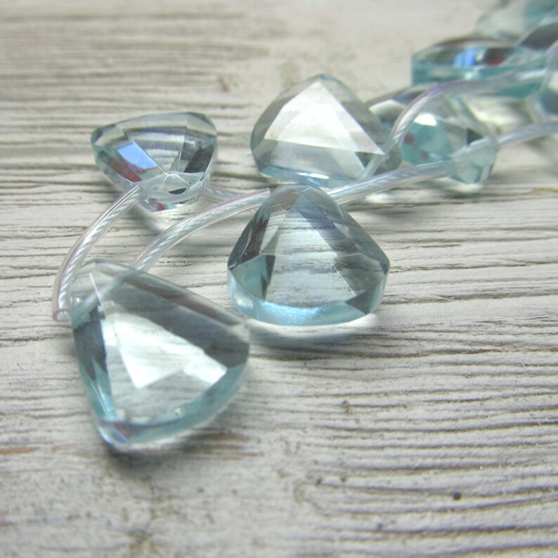 Glass Trapezoid Drop Beads 16 x 13mm Brilliant Semi Translucent Aqua Faceted Briolettes 10 Pcs. image 5