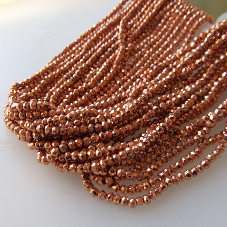 Metallic Copper Rust Coated Pyrite Beads 4 X 2mm Fools Gold Rondelles 14 inch Strand image 3