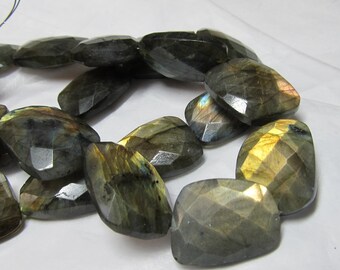 Labradorite Beads 20 X 16mm Blue Flash Gray Hand Cut Faceted Lopsided Rectangles (Non Matching)  - 4 Pieces