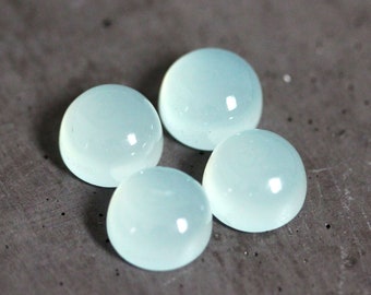 Seafoam Blue Chalcedony Cabochons, Smooth Round Polished 10mm Large Domed Calibrated Natural Aqua Blue Green Gemstone Cabs - 4 Pieces