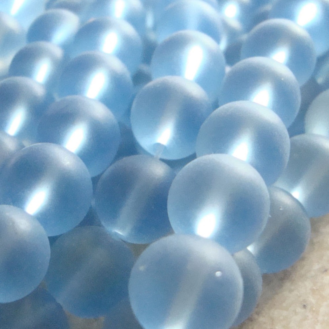 Sea Glass Beads 10mm Smooth Frosted Cornflower Blue Rounds Etsy