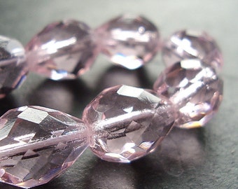 Czech Glass Beads 13 x 10mm Baby Pink Faceted Teardrops - Last 10 Pieces