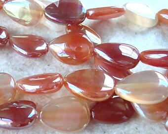 Agate Beads 15 x 10mm Multi Red AB Coated Smooth Teardrops - 4 Pieces