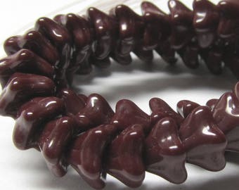 Czech Glass Beads 8 X 6 Opaque Shiny Burgundy Red Bell Flowers - 25 Pieces