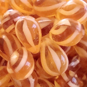 Czech Glass Beads 9 x 6mm Pinstriped Golden Topaz and White Teardrops 30 Pieces image 2