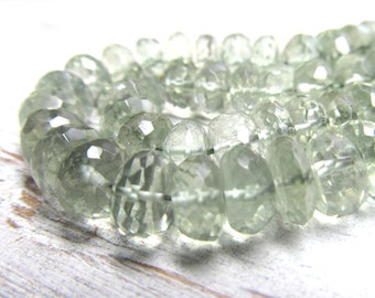 Quartz Beads 8 X 5mm Semi Translucent Peridot Green Faceted Quartz Rondelle Beads - 24 Pieces