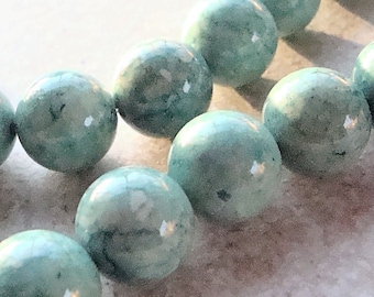 Fossil Beads 8mm Natural Mint Green Smooth Round Stones - 16 Pieces