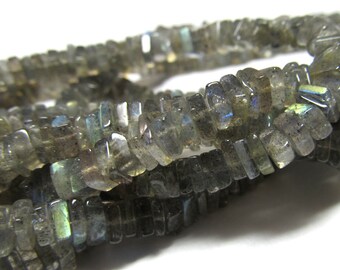 Labradorite Beads 4 x 4 X 2mm  Blue Flash Smooth Labradorite Squares - 4 inch Strand