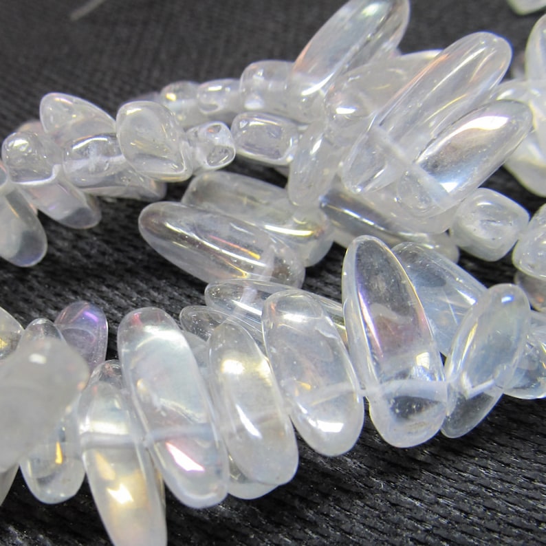 Quartz Beads 20 X 6mm Smooth Clear With Aurora Borealis Finish Crystal Quartz Spears 25 Pieces image 2