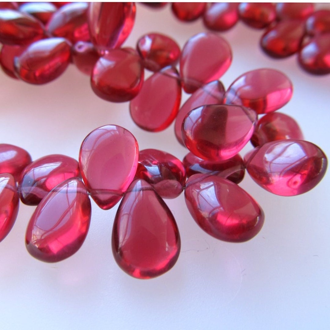 Ruby Red Quartz Briolette Beads: Pomegranate Teardrop Strand (12x8mm ...