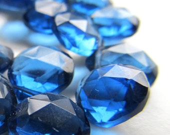 Quartz Beads 10mm Dark Royal Blue Faceted Crystal Quartz Heart Teardrops - 4 inch Strand