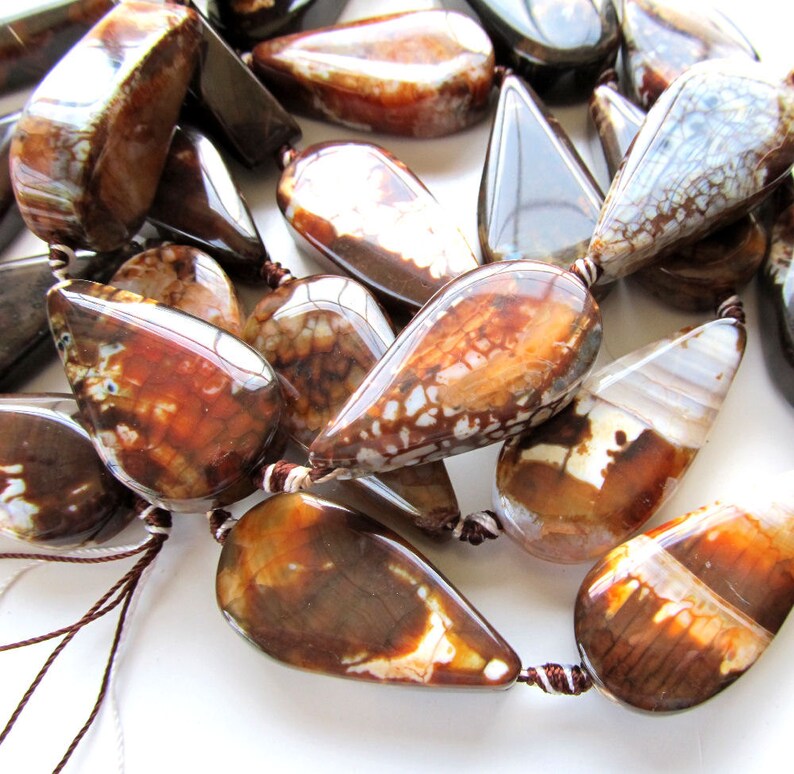 Crab Agate Focal Beads 40 x 22 X 14mm Big Smooth Ginger Brown Crab Teardrop 4 Pieces image 4