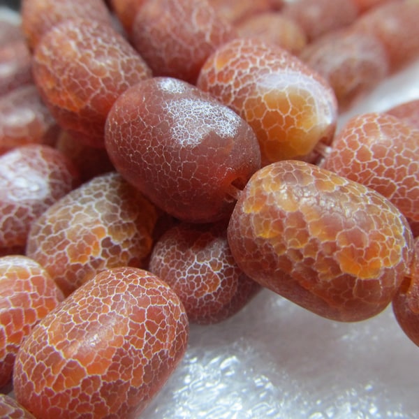 Red Crab Agate Tube Beads: Matte Natural Gemstone (12 Pieces)