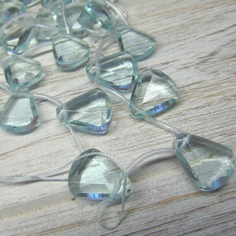 Glass Trapezoid Drop Beads 16 x 13mm Brilliant Semi Translucent Aqua Faceted Briolettes 10 Pcs. image 2