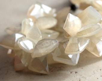 Ivory White Pearl Chalcedony Faceted Freeform Trapezoids 15 X 10mm - 4 inch Strand