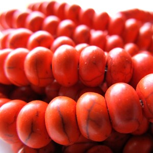 Howlite Beads 8 x 4mm Neon Orange Smooth Rondelles 4 inch Strand image 4