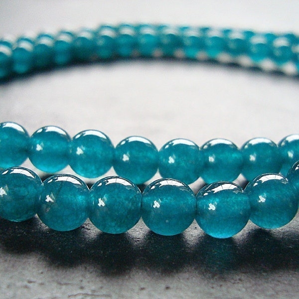Jade Beads 6mm Teal Green Candy Smooth Rounds -  16 Pieces
