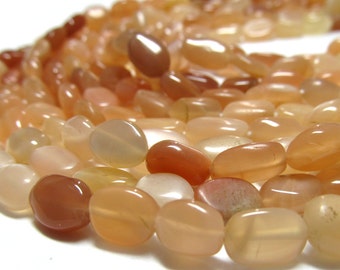 Moonstone Beads 10 X 6mm Chatoyant Peach Smooth Ovals - 16 Inch Strand