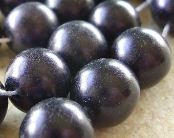 Czech Glass Beads 10mm Purple Satin Finish Smooth Rounds - 8 Pieces