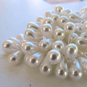 Czech Glass Teardrop Beads 10 x 6mm Pearl Snow White 50 Pieces image 3