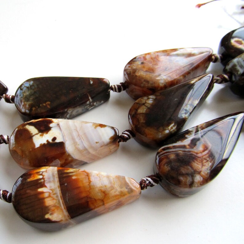 Crab Agate Focal Beads 40 x 22 X 14mm Big Smooth Ginger Brown Crab Teardrop 4 Pieces image 2