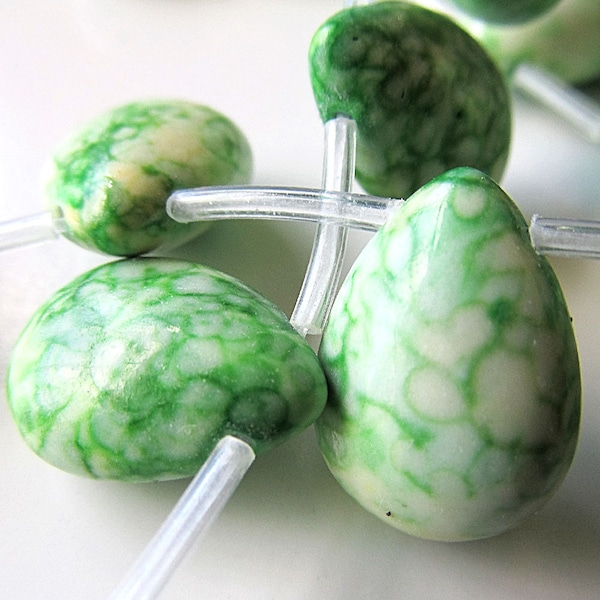 Dentelle vert en forme de goutte perles anis 18 X 13mm vert blanc & citron lisse en forme de larme pierres - 6 pièces