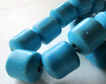 Turquoise Beads 10 x 9mm Aqua Blue Shiny Smooth Short Tubes -  10 Pieces