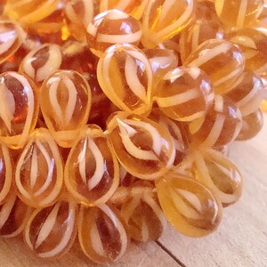 Czech Glass Beads 9 x 6mm Pinstriped Golden Topaz and White Teardrops 30 Pieces image 3