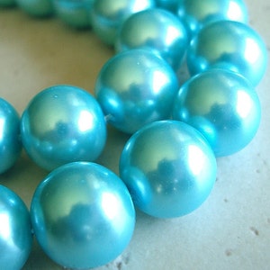Glaskralen 14mm Glanzende Ondoorzichtige Aqua Blauwe Parel Gladde Rondes - 6 Stuks