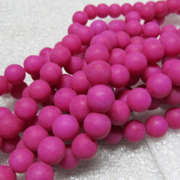 Jade Beads 8mm Neon Pink Sandblasted Matte Candy Smooth Rounds -  8 inch Strand