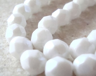 Czech Glass Beads 6mm  Opaque White Faceted Rounds - 20 Pieces