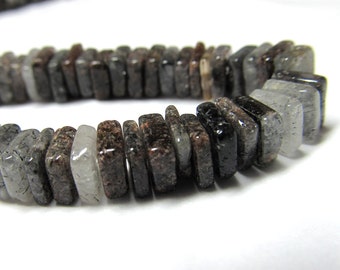 Rutilated Quartz Beads 4 x 4 X 2mm  Multicolored Squares - 4 inch Strand