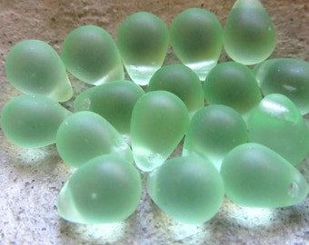 Czech Glass Beads 9 x 6mm Matte Sour Apple Green Teardrops - 50 Pieces