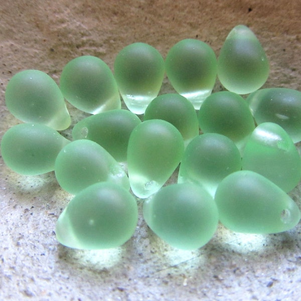 Czech Glass Beads 9 x 6mm Matte Sour Apple Green Teardrops - 50 Pieces