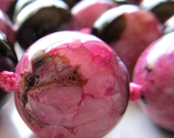 Agate Druzy Beads 20mm Smooth Polished Neon Pink Rounds - 4 Pieces