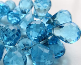 Quartz Beads 11 x 8mm Swiss Blue Faceted Crystal Quartz Teardrops - 4 inch Strand