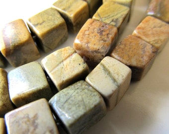 Jasper Beads 6mm Smooth Cube Natural Picasso Jasper Earth Tones Squares - 20 Pieces