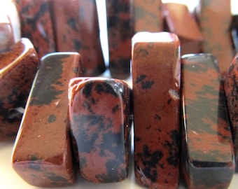 Cuentas de jaspe caoba: losas de color marrón chocolate y negro azabache (20 x 10 mm, 8 piezas)