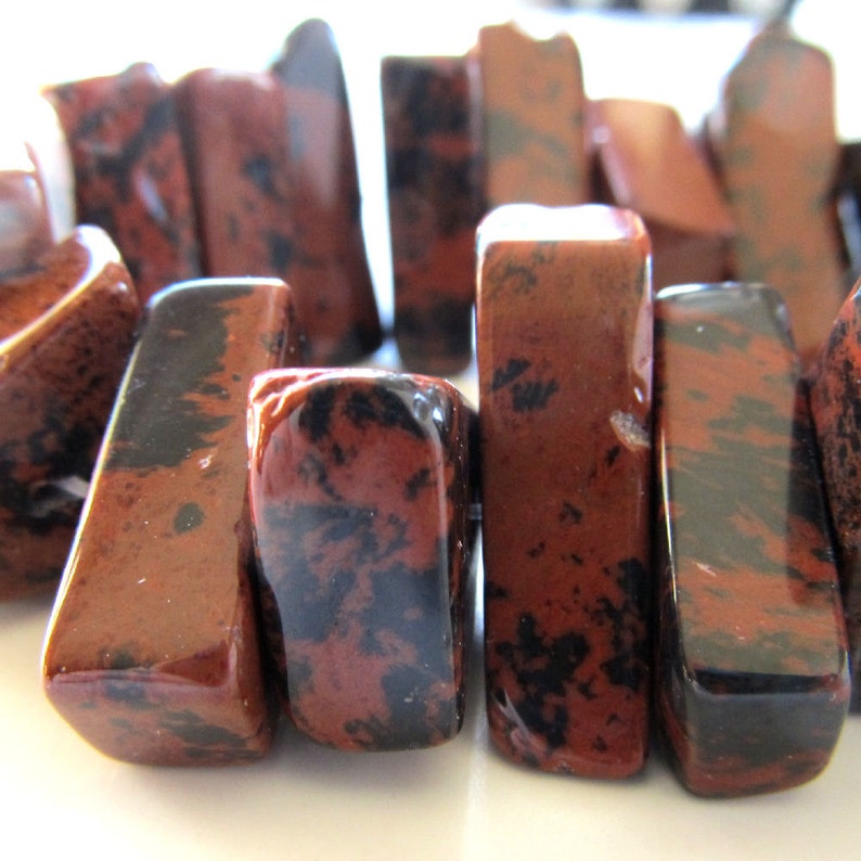 Jasper Beads 20 x 10mm Mahogany Jasper Speckled Smooth Chocolate Brown & Jet Black Freeform Slabs 8 Pieces image 1