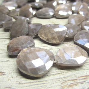 Gray Moonstone Beads 18 X 16mm Flashy Gray Hand Cut Faceted Lopsided Rectangles Non Matching 6 Pieces image 2