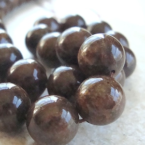Bronzite Beads 10mm Lustrous Chocolate Brown Smooth Rounds -  12 Pieces